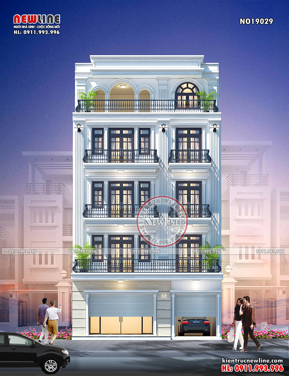 Thiết kế biệt thự phố 3 tầng mặt tiền 10m quận Tân Phú | Kiến Cộng Sinh