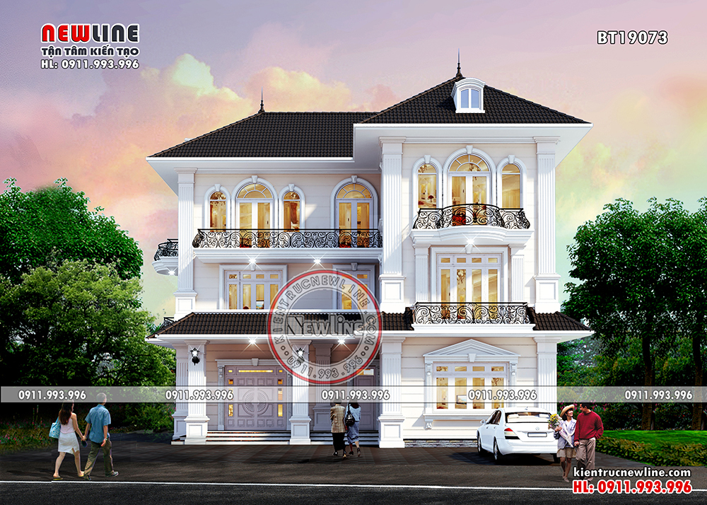 Mẫu biệt thự 3 tầng đẹp phong cách tân cổ điển (ông Nhiệm - Đồng Nai)  BT32362