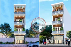 Trình làng mẫu nhà lô phố 4 tầng mái bằng mặt tiền 4.5m có thang máy tiện nghi NO21014