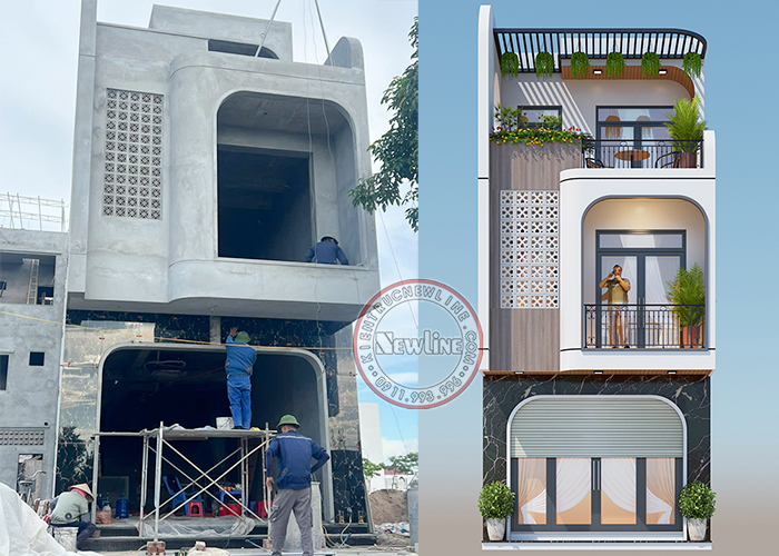 Tiến độ thi công mẫu nhà lô hiện đại xanh mát 3 tầng tại Hải Dương NO2503