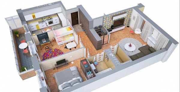 Bản vẽ 3D phối cảnh nội thất căn hộ chung cư